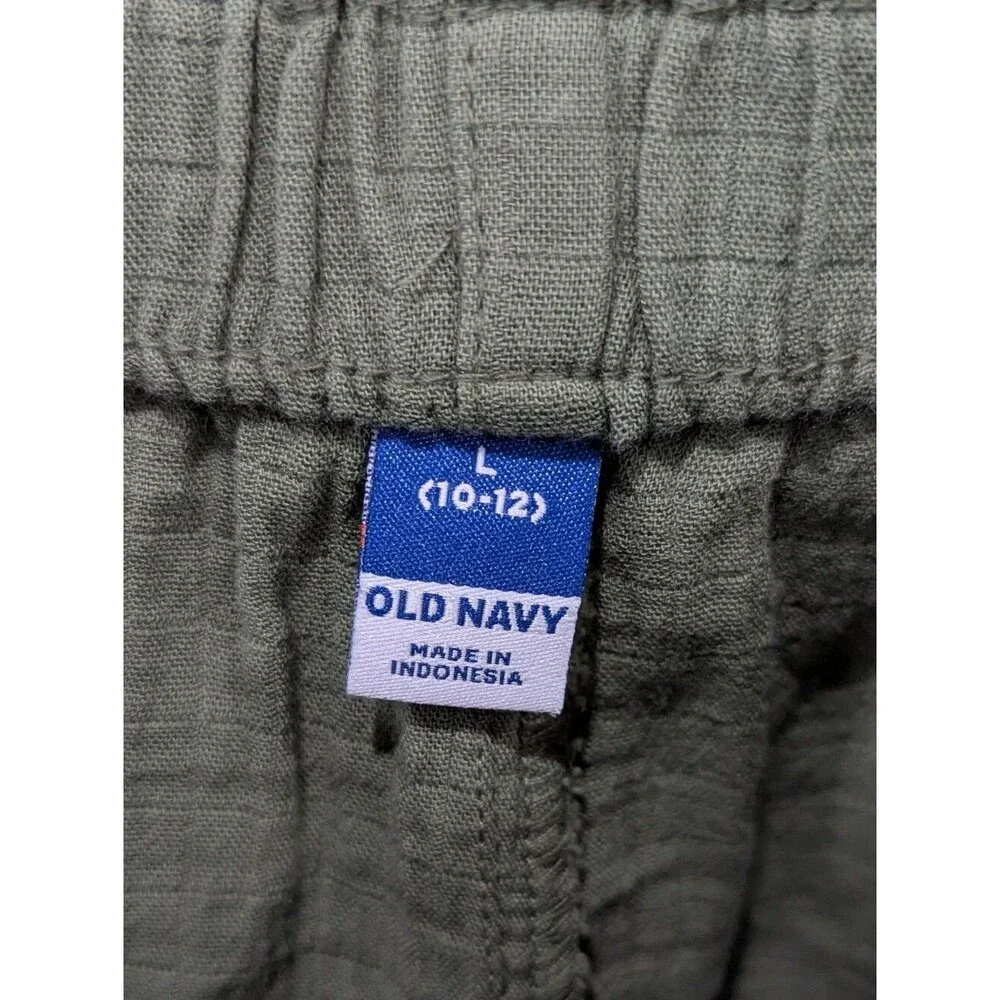 Old Navy Kids Green Cotton Pull On Shorts Pockets Olive Army Girls Large 10 12